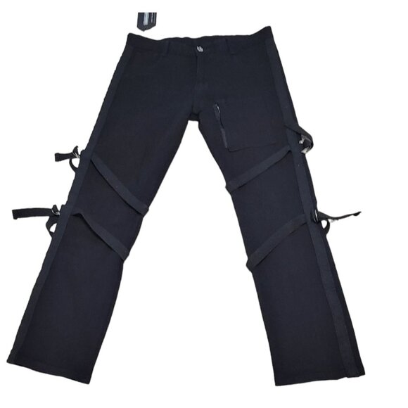 TwillMkt Pants - TwillMkt  Black Pants Buckle Straps Flat Front Zipped Hem Size‎ 32 NWT